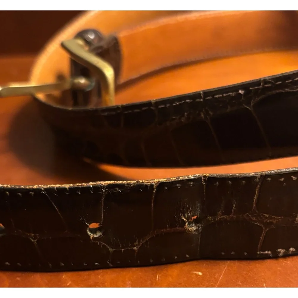 Vintage Brooks Brothers Mens Brown Genuine Alligator Leather Belt Brass USA 36
